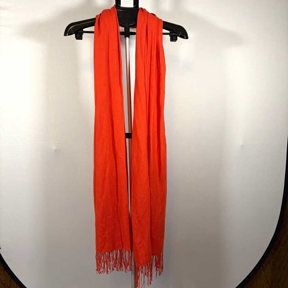 Nordstrom Orange Coral 100% Cashmere Shawl Scarf Fringe Chic Quiet Luxury City
